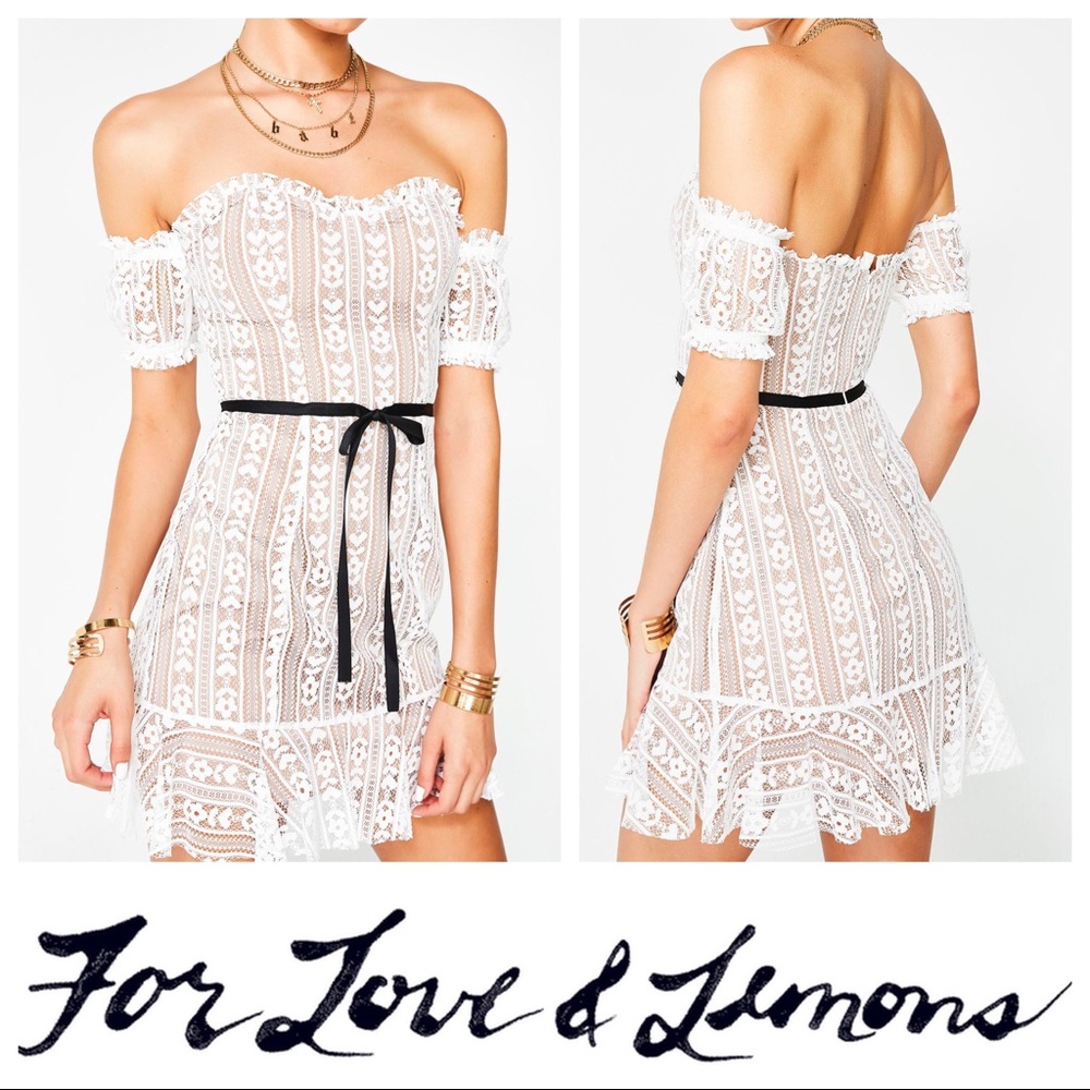 FL&L Dakota Lace Mini Dress White Lace